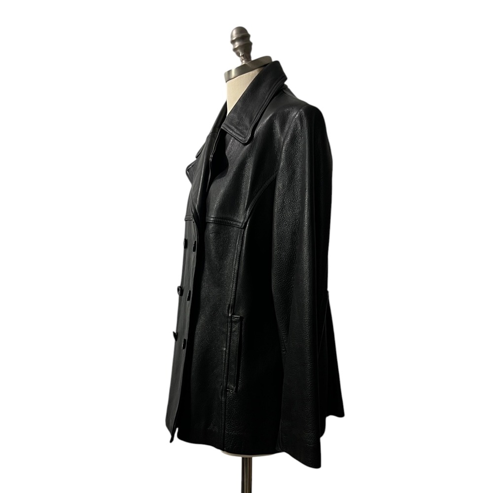 Vintage Jones New York Black Leather Peacoat Jacket Women's Large - Picture 8 of 13